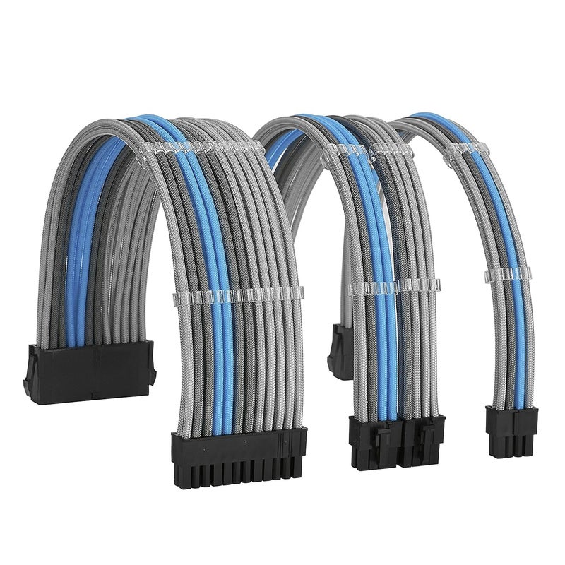 Formulamod Sleeve Extension Power Supply Cable Kit 18AWG ATX 24P+ EPS 8-P+PCI-E8-P with Combs for PSU to Motherboard/GPU Fm-NCK3 (Silver Grey Sky Blue) - Image 1